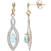 0.5ct Pear Shape Blue Topaz and Pave Set Diamond Drop Earrings in 9ct Yellow Gold